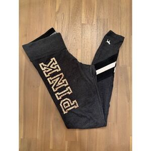 PINK Victoria's Secret Yoga Leggings Charcoal Sequin Logo Athletic Pants